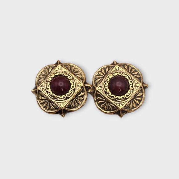 Red Burgundy Gold Victorian Style Vintage Earrings – 1928 Brand Jewelry - Picture 1 of 8